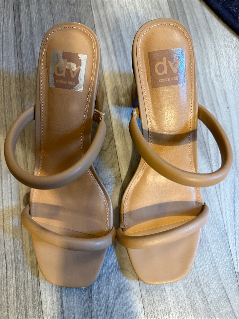 Dolce Vita Tan Rounded Double-Strap Block Heel Sandals